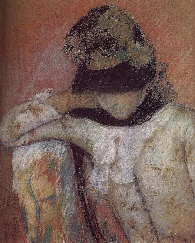 Mary Cassatt The young wearing the hat and looking down china oil painting image